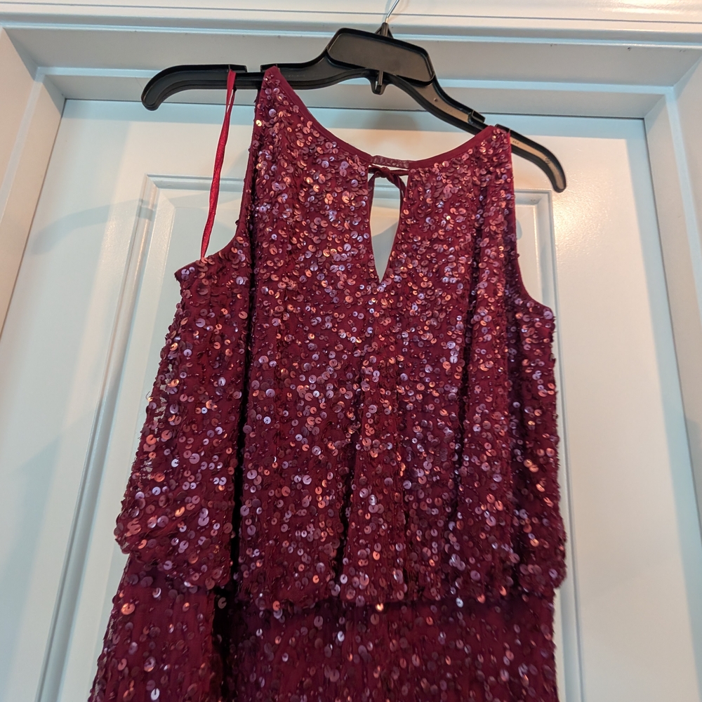 Adrianna Papell Wine Sequin Maxi Dress - Picture 7 of 9